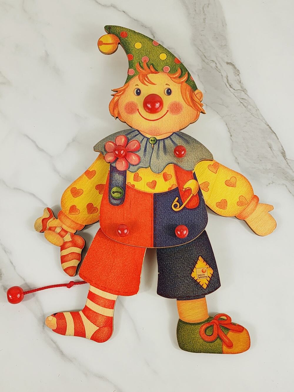 Wooden Puppet Pullet Clown Toy Marionette 13" Select Spielzeug Germany Home Deco